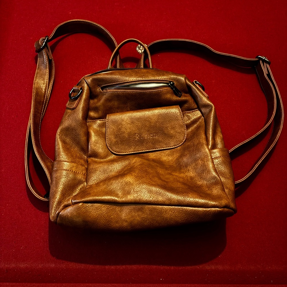 Brown Vegan Leather Backpack